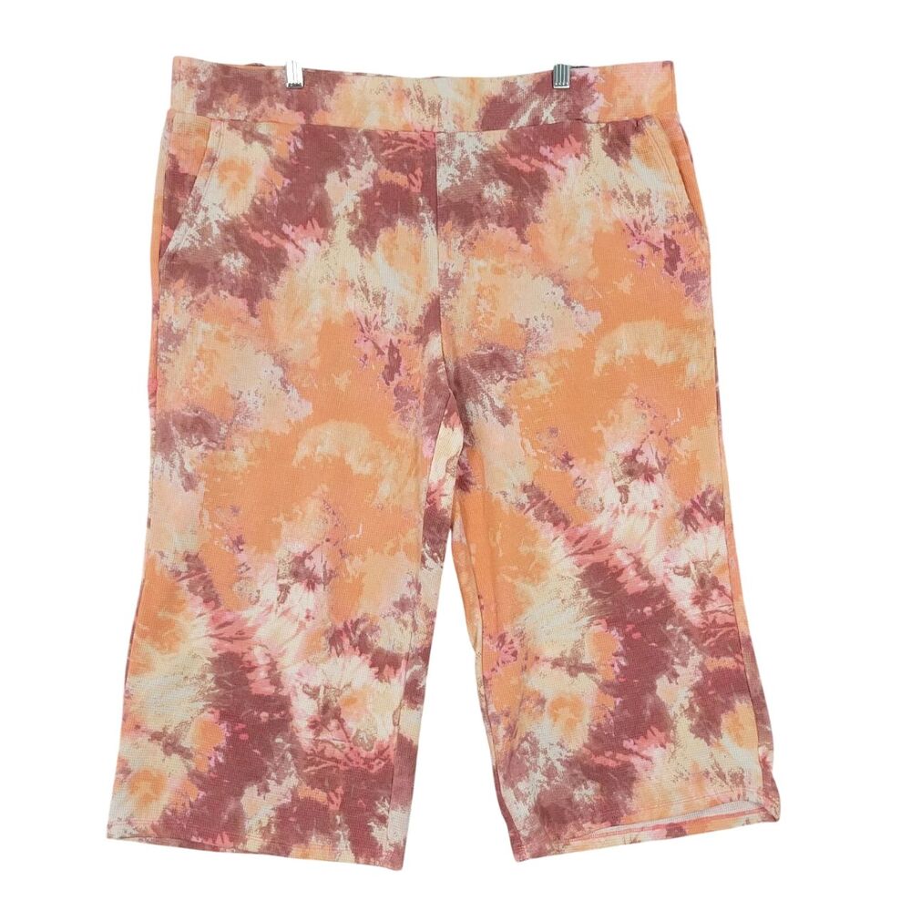 LOGO LOUNGE Lori Goldstein Pink Tie Dye Waffle Thermal Cropped Pants SIZE XL